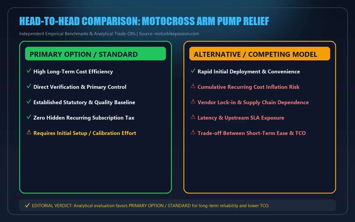 Head-to-head comparison matrix for motocross arm pump relief
